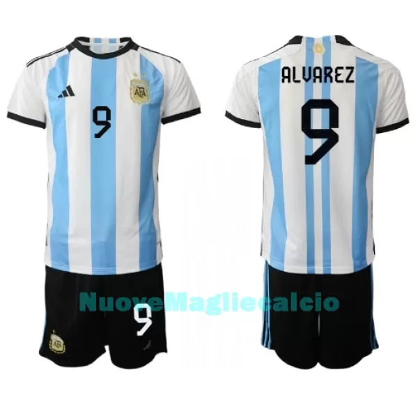 Completo calcio Argentina Julian Alvarez 9 Bambino Primo Mondiali 2022