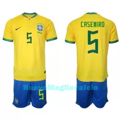 Completo calcio Brasile Casemiro 5 Bambino Primo Mondiali 2022 Completo calcio Brasile Casemiro 5 Bambino Primo Mondiali 2022