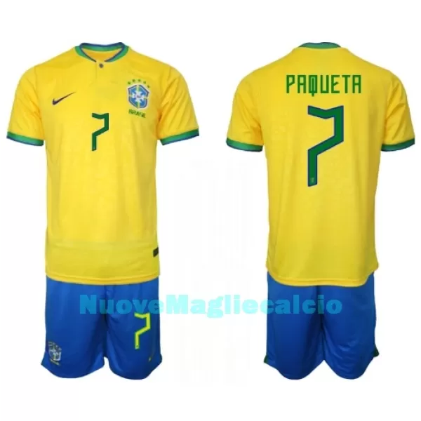 Completo calcio Brasile Lucas Paqueta 7 Bambino Primo Mondiali 2022