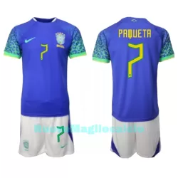Completo calcio Brasile Lucas Paqueta 7 Bambino Secondo Mondiali 2022 Completo calcio Brasile Lucas Paqueta 7 Bambino Secondo Mondiali 2022