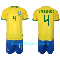 Completo calcio Brasile Marquinhos 4 Bambino Primo Mondiali 2022 Completo calcio Brasile Marquinhos 4 Bambino Primo Mondiali 2022