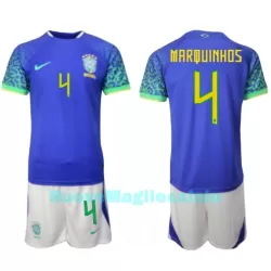 Completo calcio Brasile Marquinhos 4 Bambino Secondo Mondiali 2022 Completo calcio Brasile Marquinhos 4 Bambino Secondo Mondiali 2022