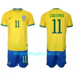 Completo calcio Brasile Philippe Coutinho 11 Bambino Primo Mondiali 2022 Completo calcio Brasile Philippe Coutinho 11 Bambino Primo Mondiali 2022