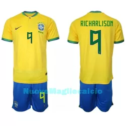 Completo calcio Brasile Richarlison 9 Bambino Primo Mondiali 2022 Completo calcio Brasile Richarlison 9 Bambino Primo Mondiali 2022