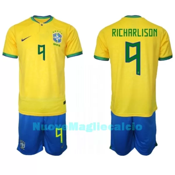 Completo calcio Brasile Richarlison 9 Bambino Primo Mondiali 2022
