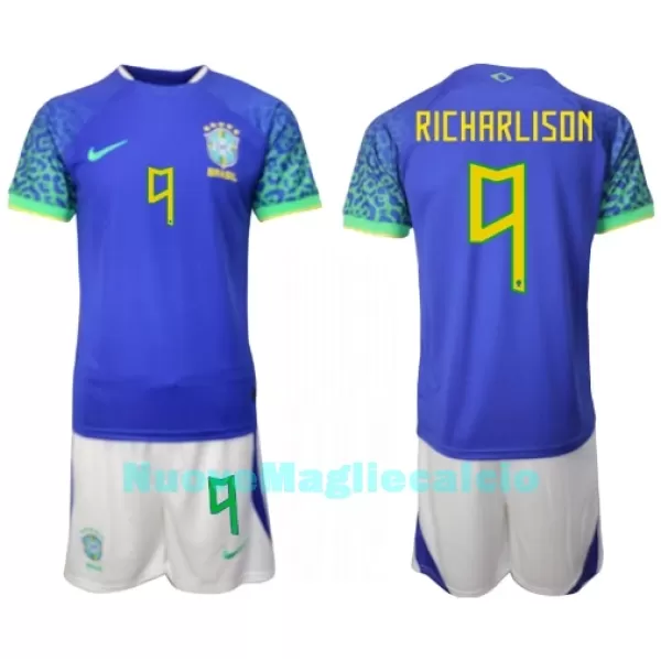 Completo calcio Brasile Richarlison 9 Bambino Secondo Mondiali 2022