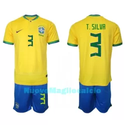 Completo calcio Brasile Thiago Silva 3 Bambino Primo Mondiali 2022 Completo calcio Brasile Thiago Silva 3 Bambino Primo Mondiali 2022