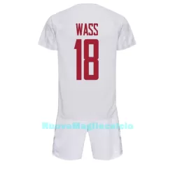 Completo calcio Danimarca Daniel Wass 18 Bambino Secondo Mondiali 2022 Completo calcio Danimarca Daniel Wass 18 Bambino Secondo Mondiali 2022