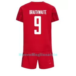 Completo calcio Danimarca Martin Braithwaite 9 Bambino Primo Mondiali 2022 Completo calcio Danimarca Martin Braithwaite 9 Bambino Primo Mondiali 2022