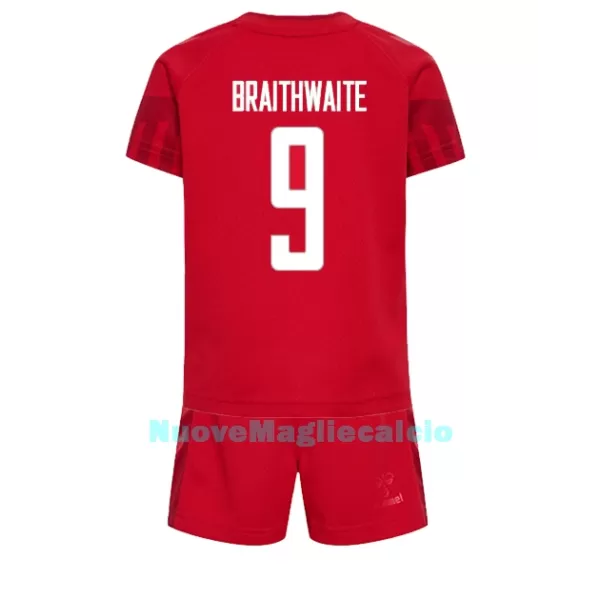 Completo calcio Danimarca Martin Braithwaite 9 Bambino Primo Mondiali 2022