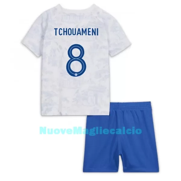 Completo calcio Francia Aurelien Tchouaméni 8 Bambino Secondo Mondiali 2022