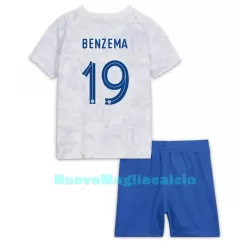 Completo calcio Francia Karim Benzema 19 Bambino Secondo Mondiali 2022 Completo calcio Francia Karim Benzema 19 Bambino Secondo Mondiali 2022