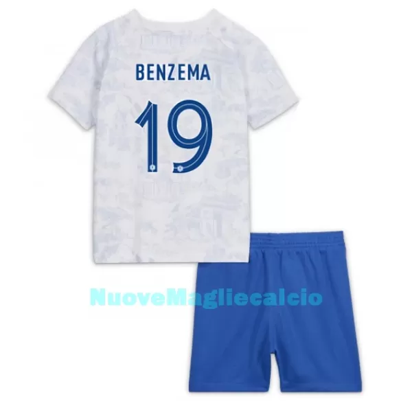 Completo calcio Francia Karim Benzema 19 Bambino Secondo Mondiali 2022