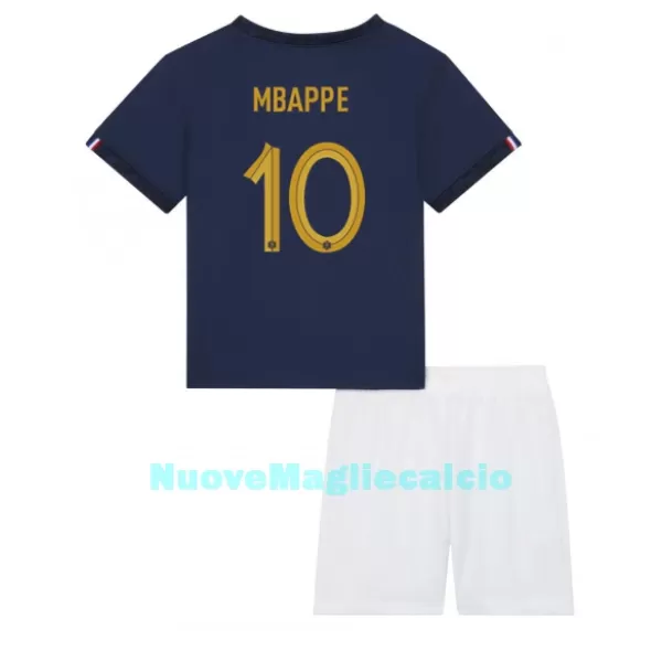 Completo calcio Francia Kylian Mbappé 10 Bambino Primo Mondiali 2022