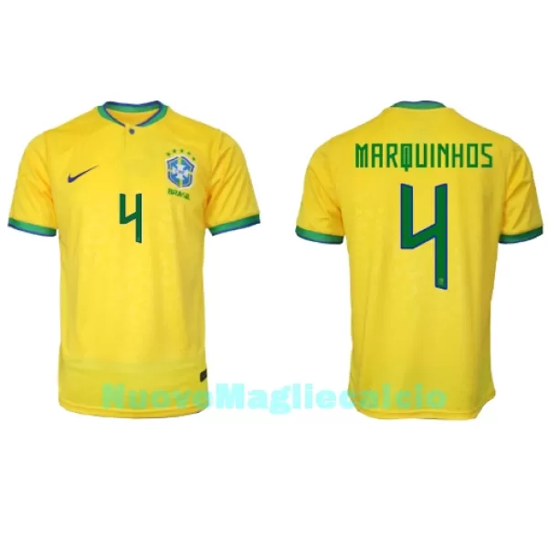 Maglia Brasile Marquinhos 4 Uomo Primo Mondiali 2022