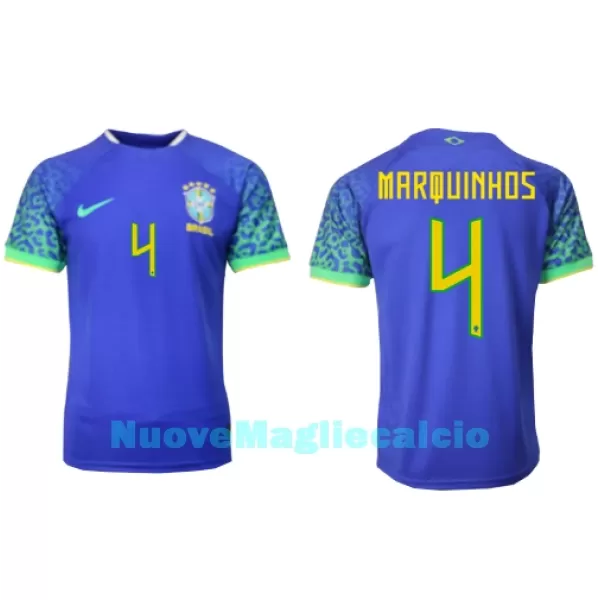 Maglia Brasile Marquinhos 4 Uomo Secondo Mondiali 2022