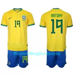 Completo calcio Brasile Antony 19 Bambino Primo Mondiali 2022 Completo calcio Brasile Antony 19 Bambino Primo Mondiali 2022