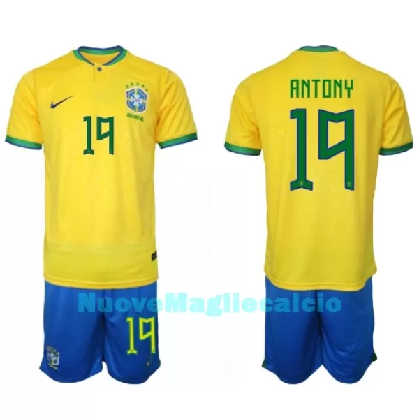 Completo calcio Brasile Antony 19 Bambino Primo Mondiali 2022