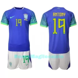 Completo calcio Brasile Antony 19 Bambino Secondo Mondiali 2022 Completo calcio Brasile Antony 19 Bambino Secondo Mondiali 2022