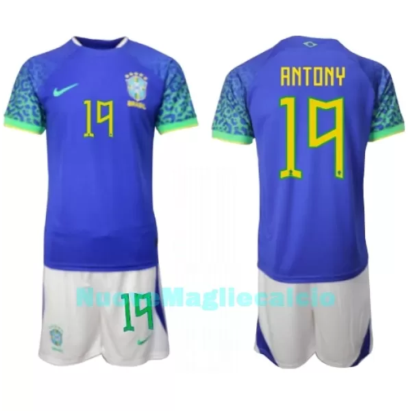 Completo calcio Brasile Antony 19 Bambino Secondo Mondiali 2022
