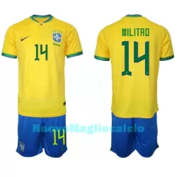 Completo calcio Brasile Eder Militão 14 Bambino Primo Mondiali 2022 Completo calcio Brasile Eder Militão 14 Bambino Primo Mondiali 2022