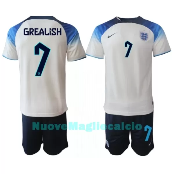 Completo calcio Inghilterra Jack Grealish 7 Bambino Primo Mondiali 2022