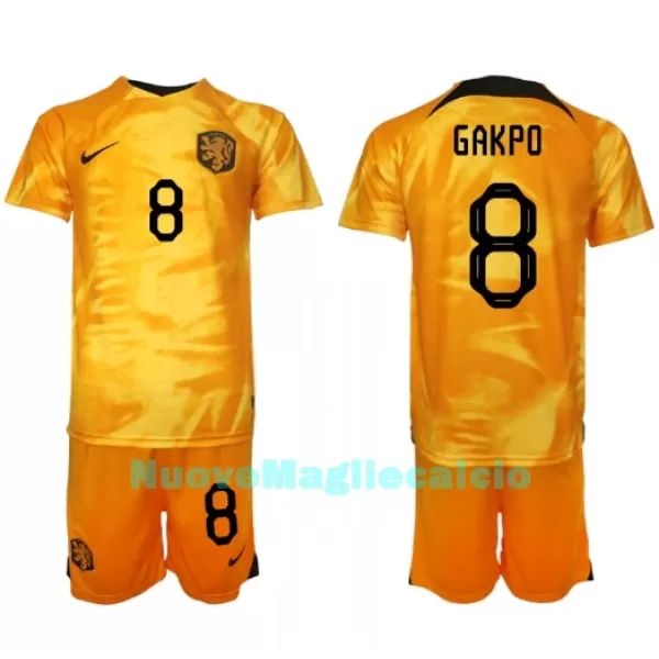 Completo calcio Olanda Cody Gakpo 8 Bambino Primo Mondiali 2022