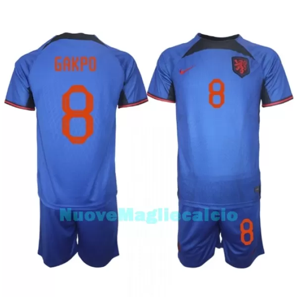 Completo calcio Olanda Cody Gakpo 8 Bambino Secondo Mondiali 2022