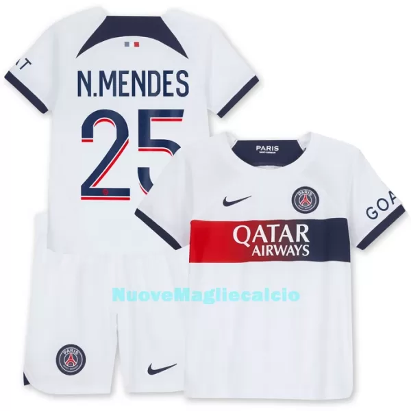 Completo calcio Paris Saint-Germain N.Mendes 25 Bambino Secondo 2023/24