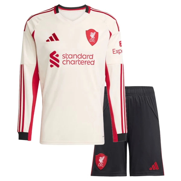 Completo calcio Liverpool Bambino Secondo 2025-26 Maniche Lunghe Completo calcio Liverpool Bambino Secondo 2025-26 Maniche Lunghe