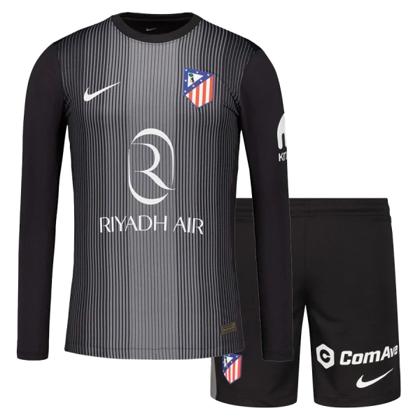 Completo calcio Portiere Atlético Madrid Bambino 2025-26 Nera Maniche Lunghe