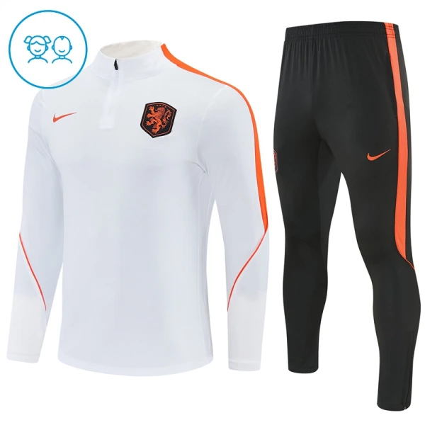 Paesi Bassi Felpe da Allenamento Bambino 1/4-Zip 2026-27 Bianca Paesi Bassi Felpe da Allenamento Bambino 1/4-Zip 2026-27 Bianca