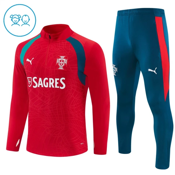 Portogallo Felpe da Allenamento Bambino 1/4-Zip 2026-27 Rossa Portogallo Felpe da Allenamento Bambino 1/4-Zip 2026-27 Rossa