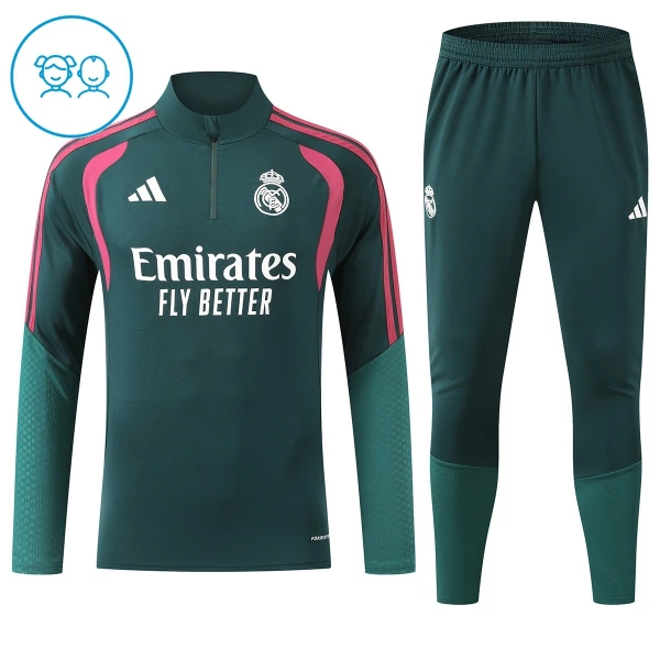Real Madrid Felpe da Allenamento Bambino 1/4-Zip 2026-27 Verde Real Madrid Felpe da Allenamento Bambino 1/4-Zip 2026-27 Verde